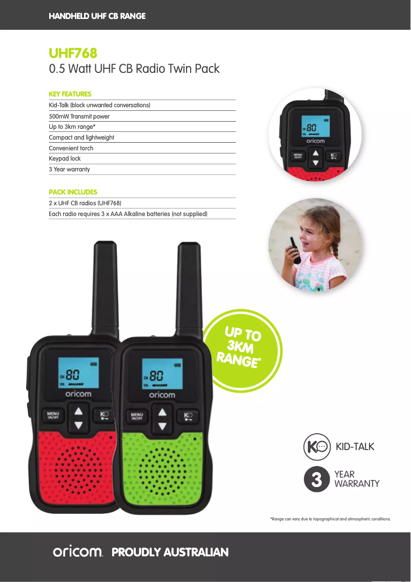 Page n°1 - Fiche technique Oricom UHF768