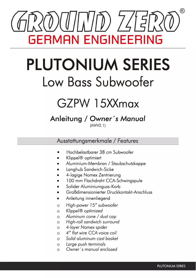 Imagen de la primera página del manual del dispositivo GZPW 15XXmax
