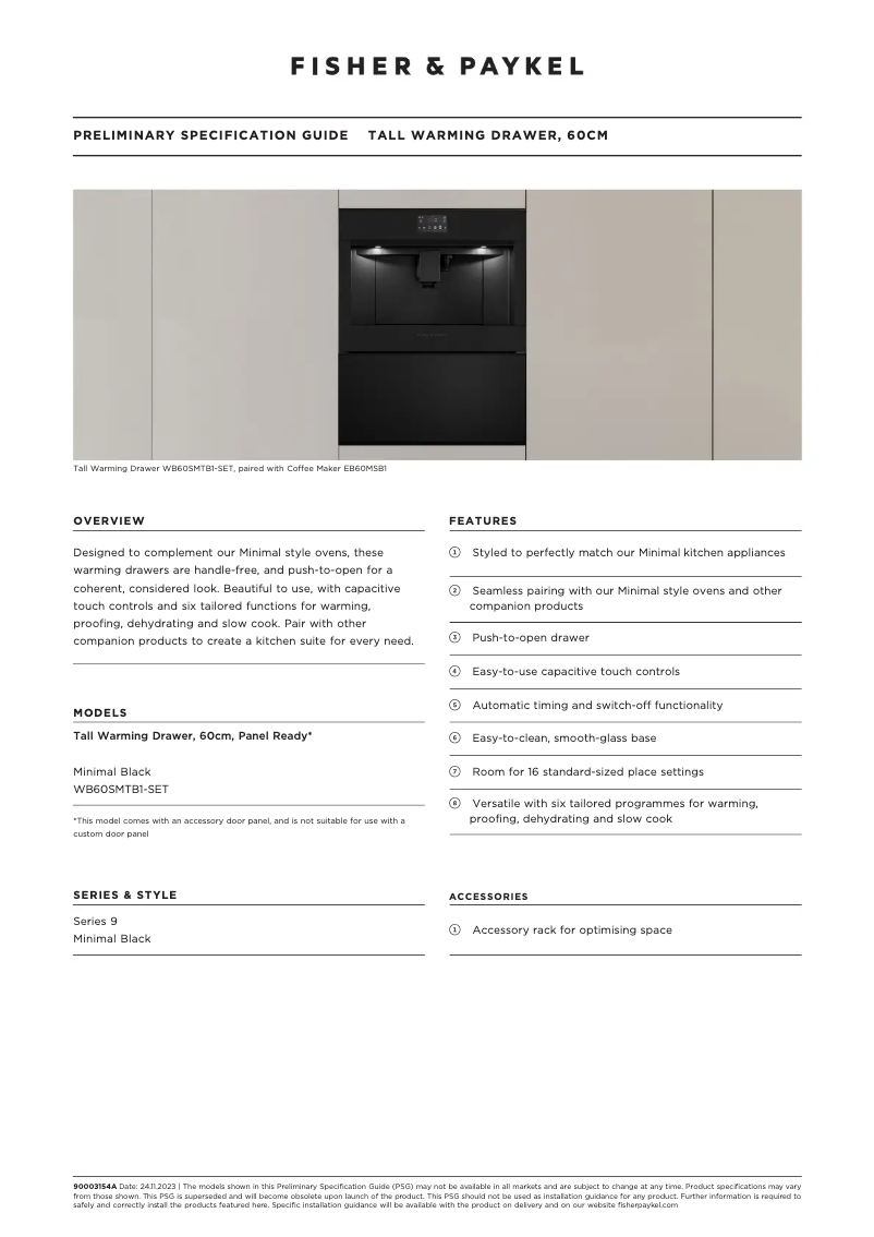 Página 1 del manual Ficha técnica Fisher & Paykel WB60SMTB1-SET