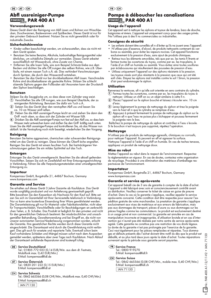 Image de la première page du manuel de l'appareil PAR 400 A1