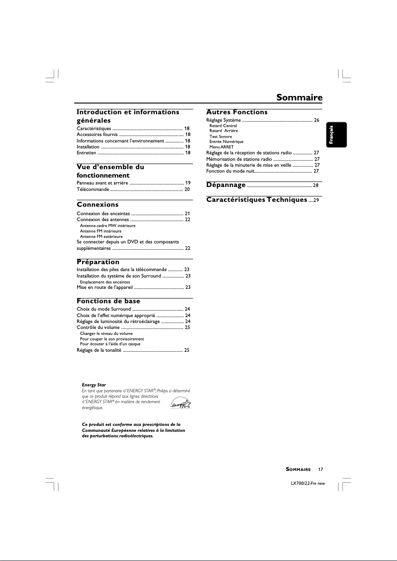 Page n°1 - Manuel utilisateur Philips LX700