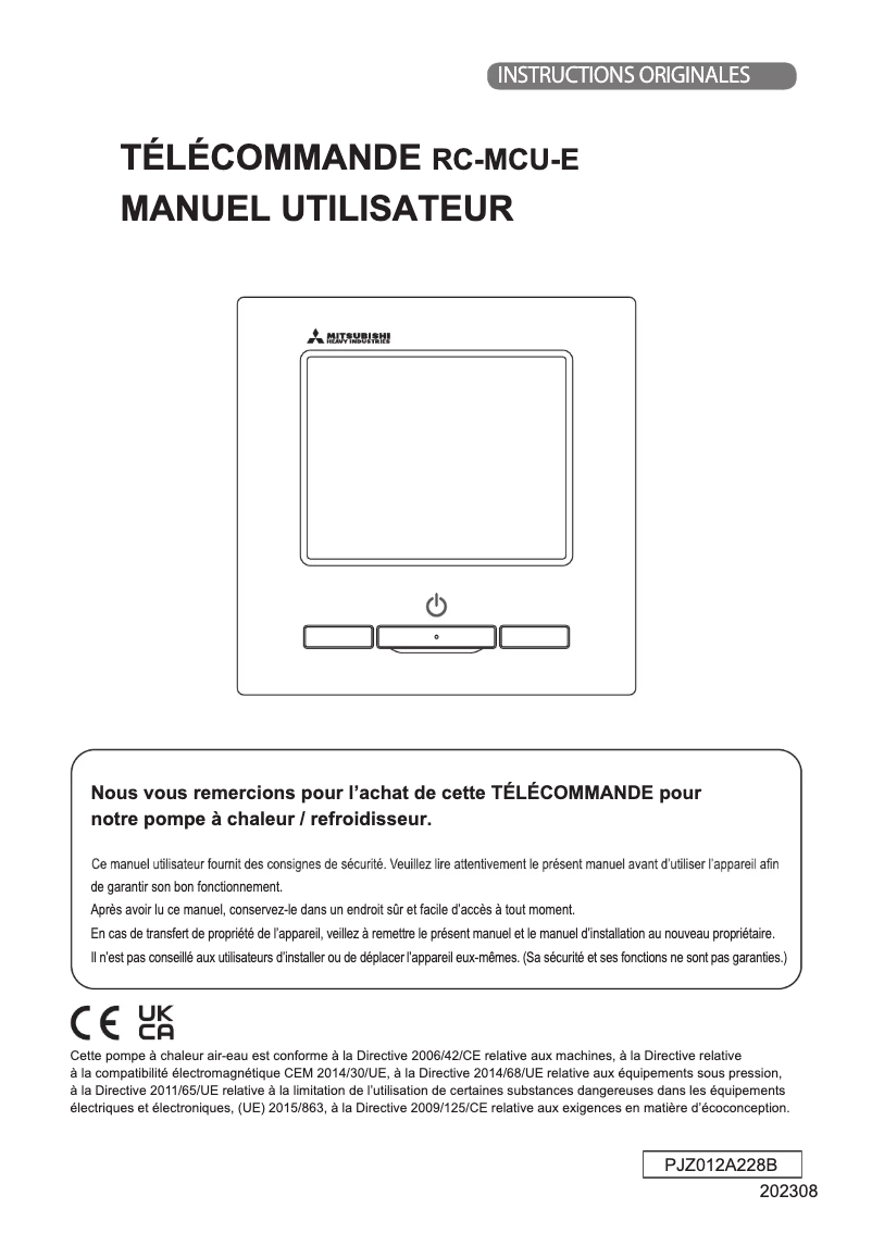 Page 1 de la notice Manuel utilisateur Mitsubishi RC-MCU-E