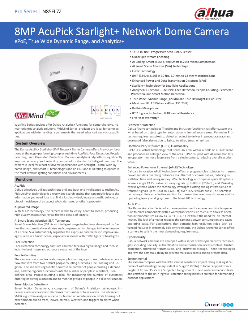 Page n°1 - Fiche technique Dahua Technology N85FL7Z