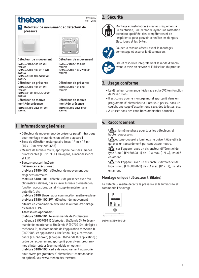 Page 1 de la notice Manuel utilisateur Theben theMura S180-101 2.20 UP