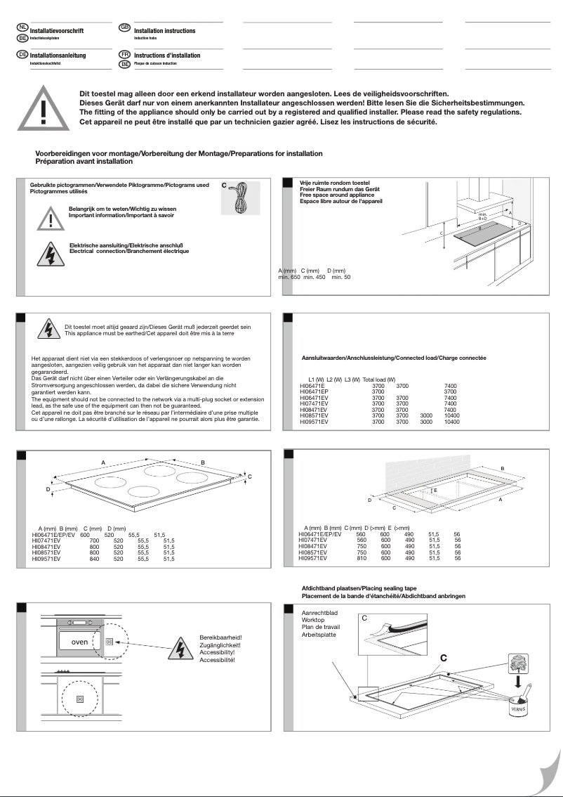 Page 1 de la notice Guide d'installation Atag HI06471EP