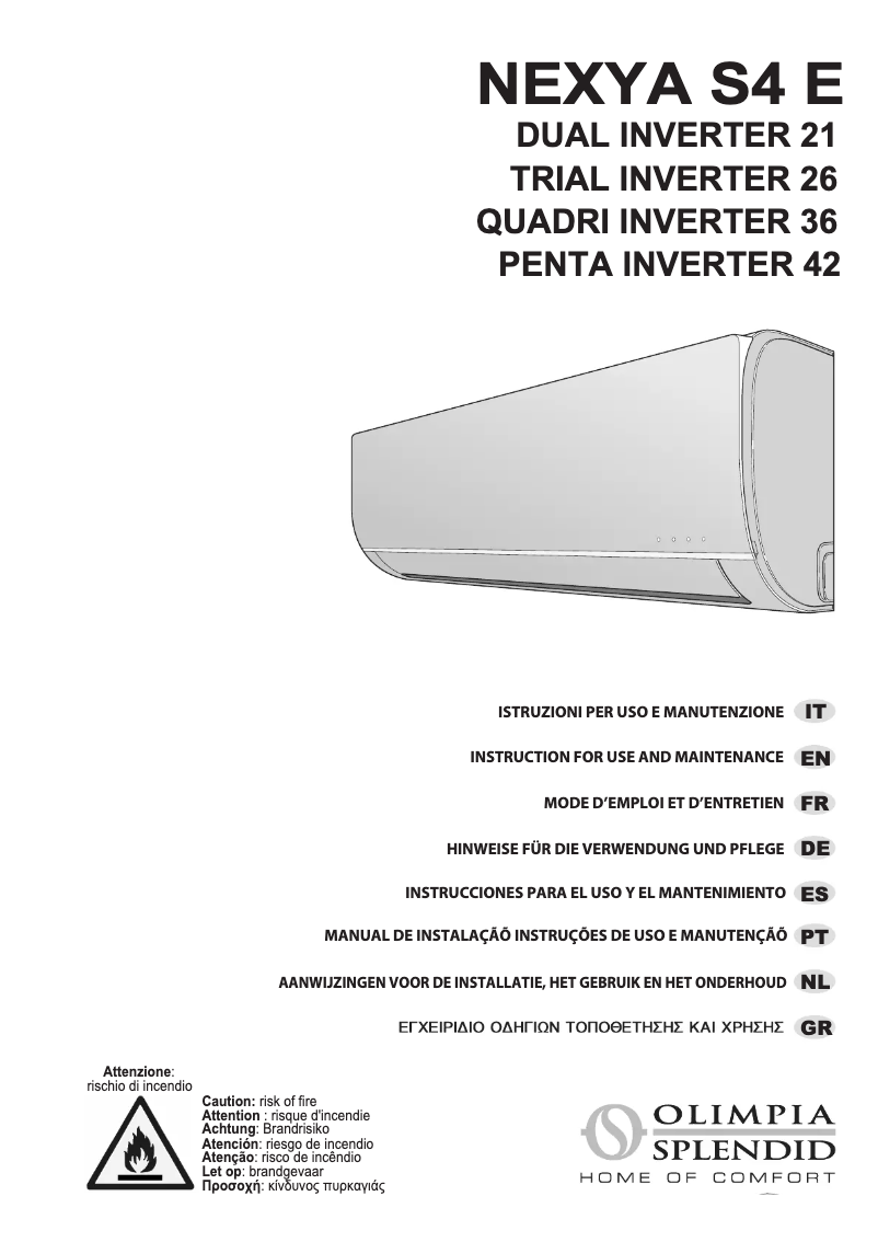 Page 1 de la notice Manuel utilisateur Olimpia Splendid Nexya S4 E Inverter