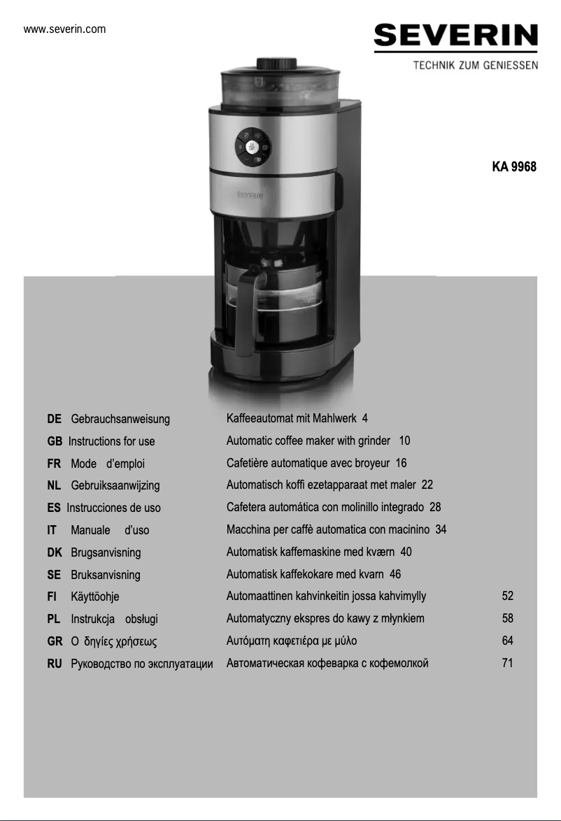 Page 1 de la notice Manuel utilisateur Severin KA 9968