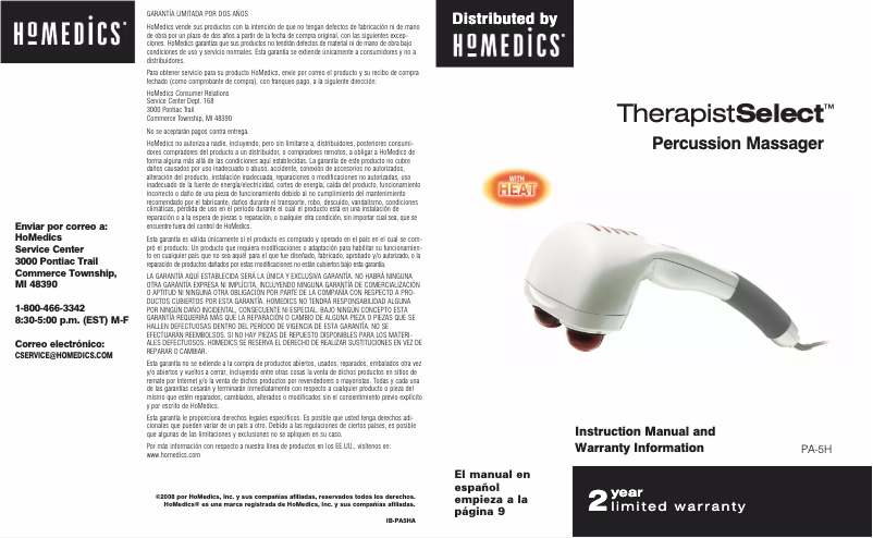 Page n°1 - Manuel utilisateur Homedics PA-5H