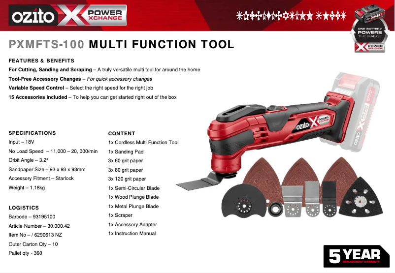 Page n°1 - Fiche technique Ozito PXMFTS-100
