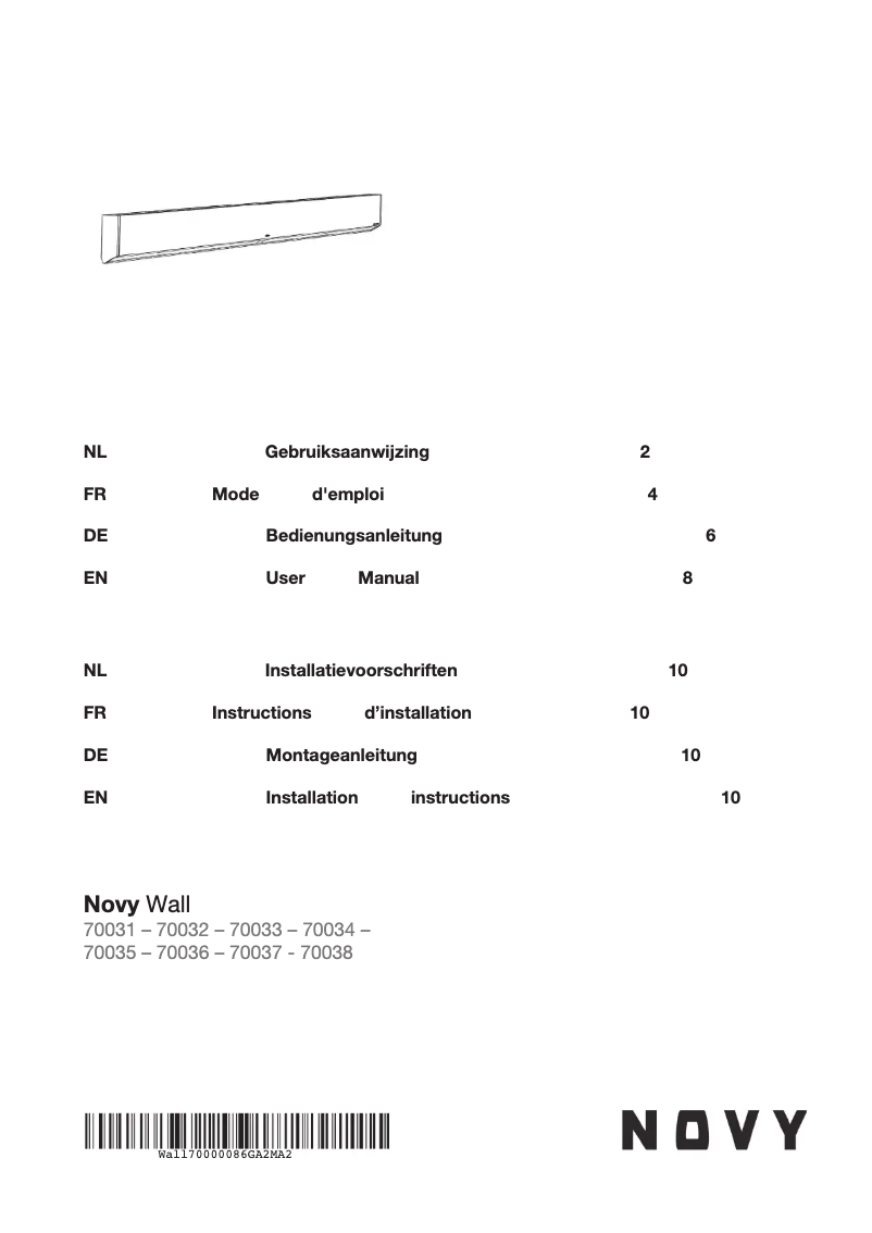 Page n°1 - Manuel utilisateur Novy Wall 70032