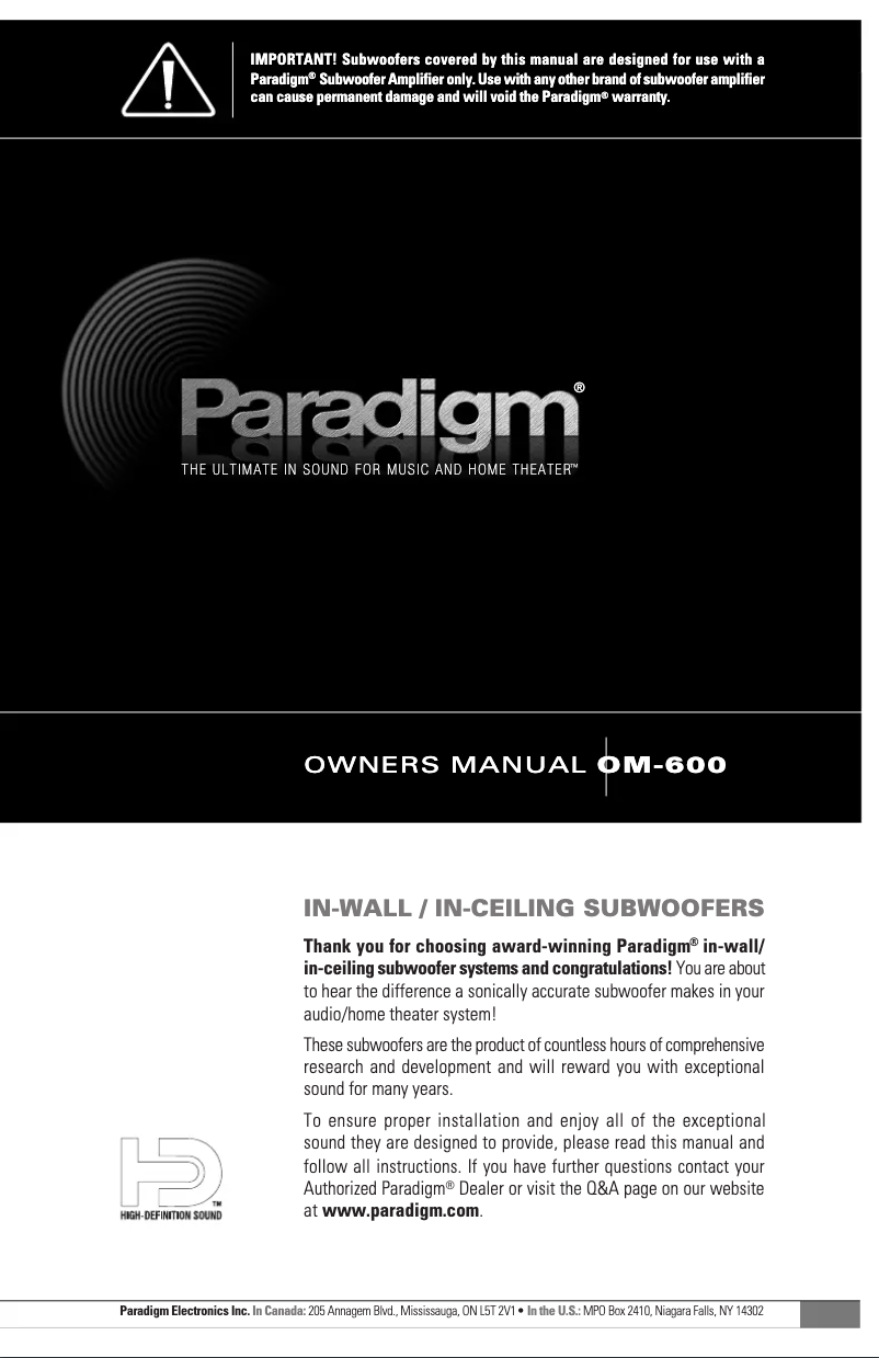 Page n°1 - Mode d'emploi Paradigm PCS-80R