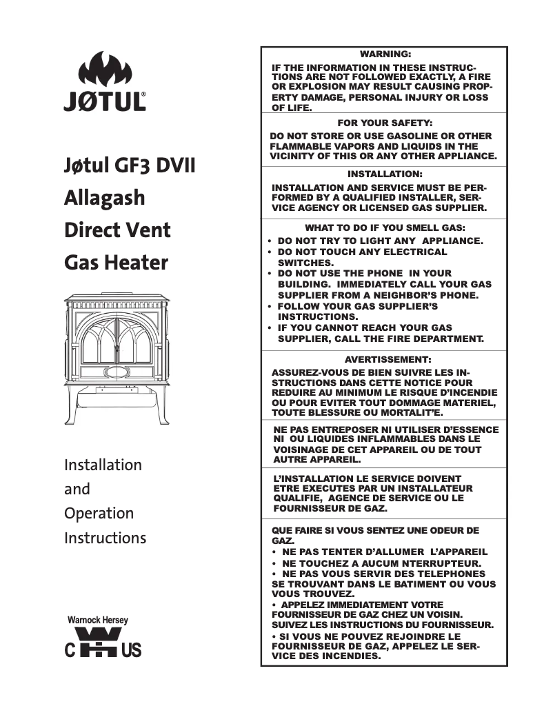 Page 1 de la notice Manuel utilisateur Jøtul GF3 DVII Allagash