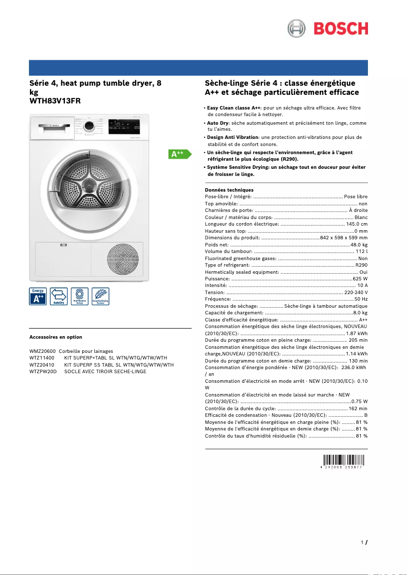 Image de la première page du manuel de l'appareil WTH83V13FR