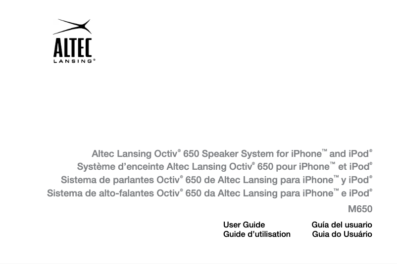 Page 1 de la notice Manuel utilisateur Altec Lansing Octiv 650 M650EUK