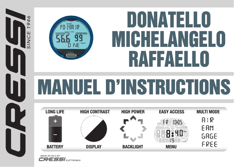 Image de la première page du manuel de l'appareil Michelangelo