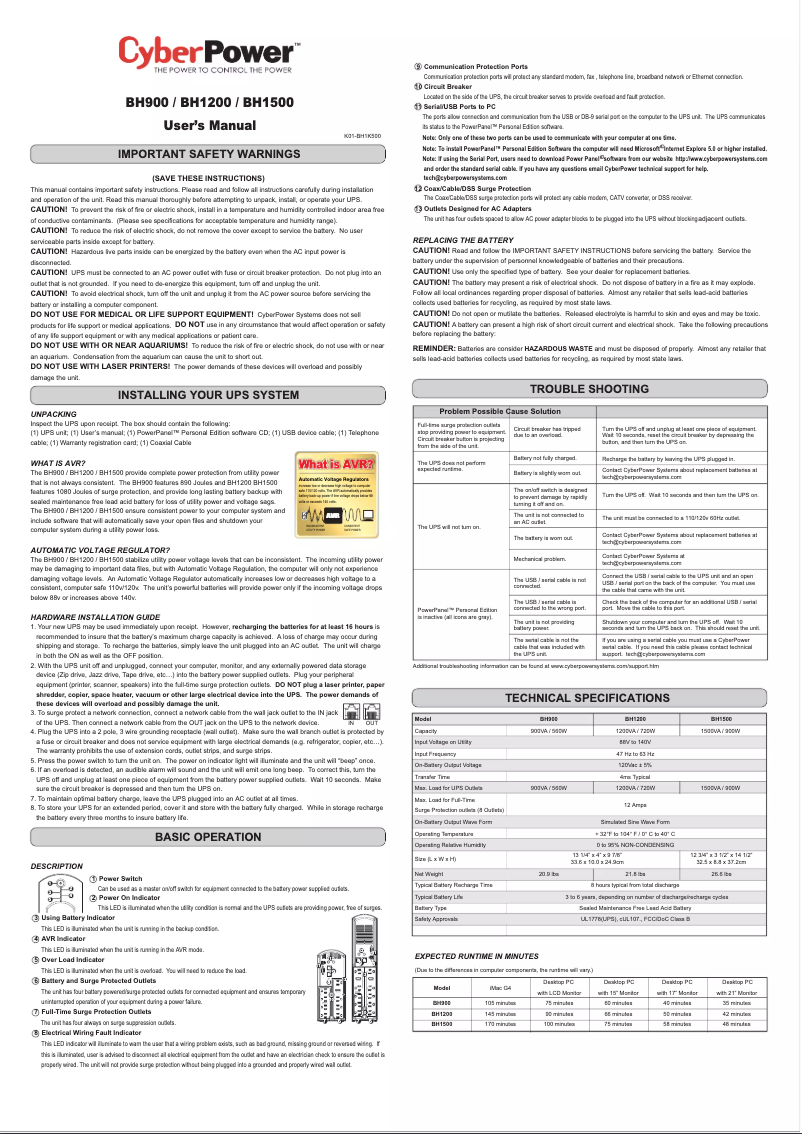 Página 1 del manual Manual de usuario CyberPower BH1500