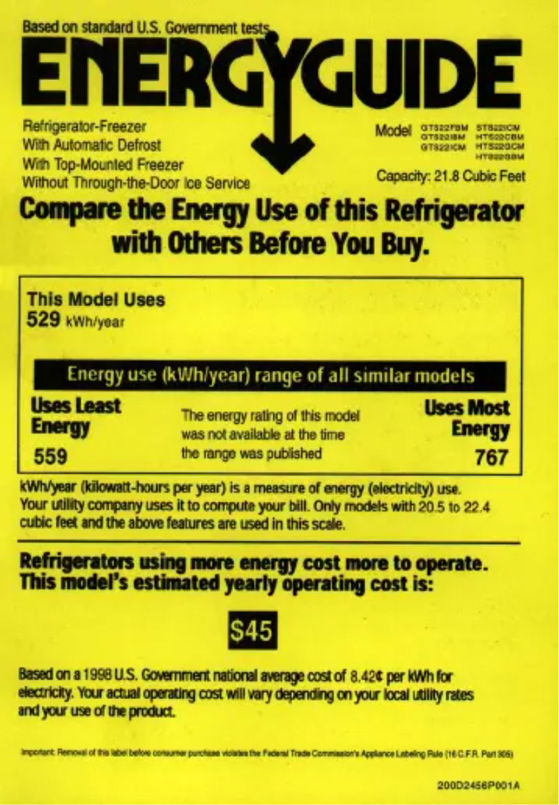 Page n°1 - Label énergétique GE GTS22IBMCC