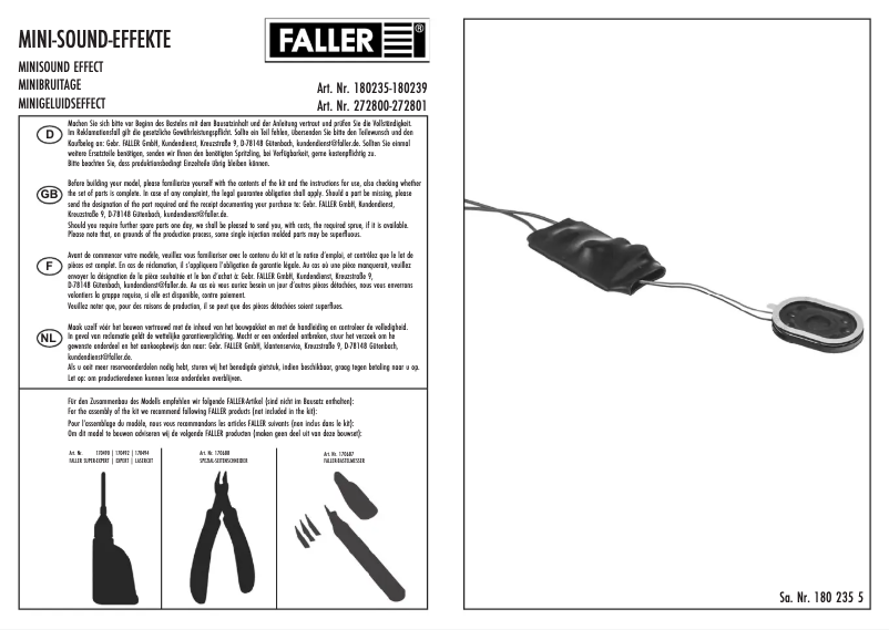 Page n°1 - Manuel utilisateur Faller 180235