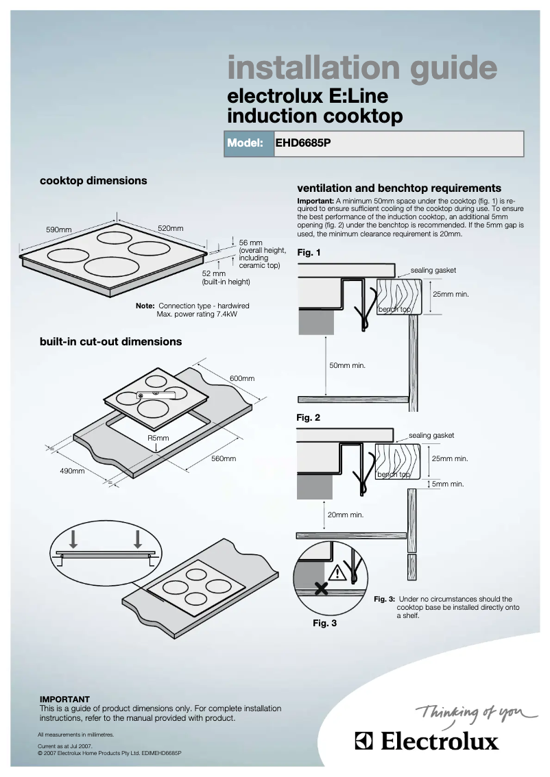 Page 1 de la notice Guide d'installation Electrolux EHD 6685 P