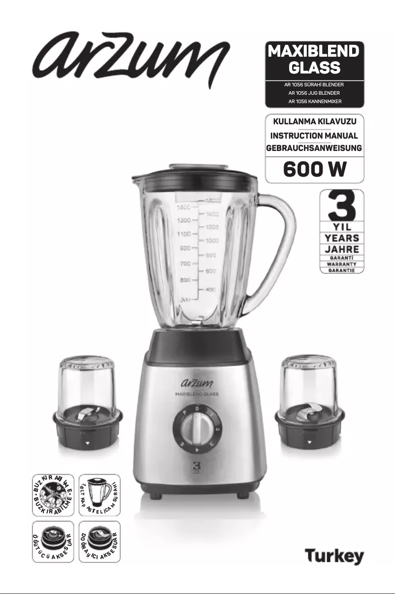 Page 1 de la notice Manuel utilisateur Arzum Maxiblend Glass AR1056