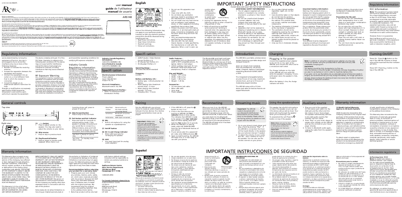 Page n°1 - Manuel utilisateur VOXX ARS140PDPK