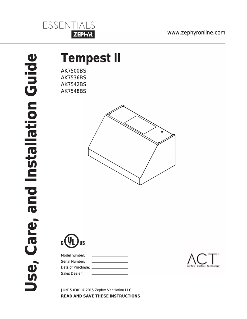 Page n°1 - Manuel d'utilisation et d'entretien Zephyr AK7536BS