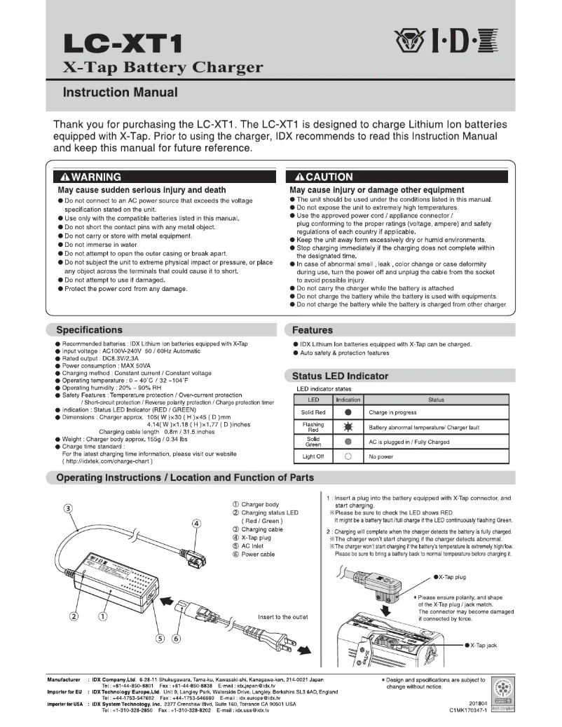 Page 1 de la notice Manuel utilisateur IDX LC-XT1
