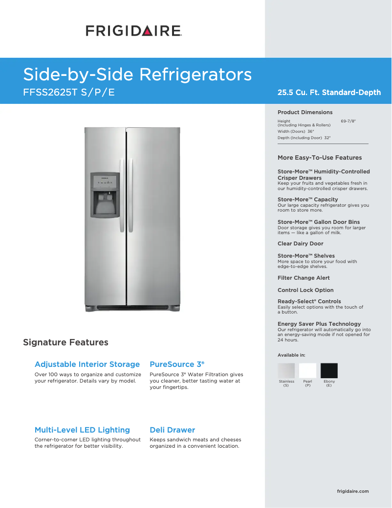 Página 1 del manual Ficha técnica Frigidaire FFSS2625T