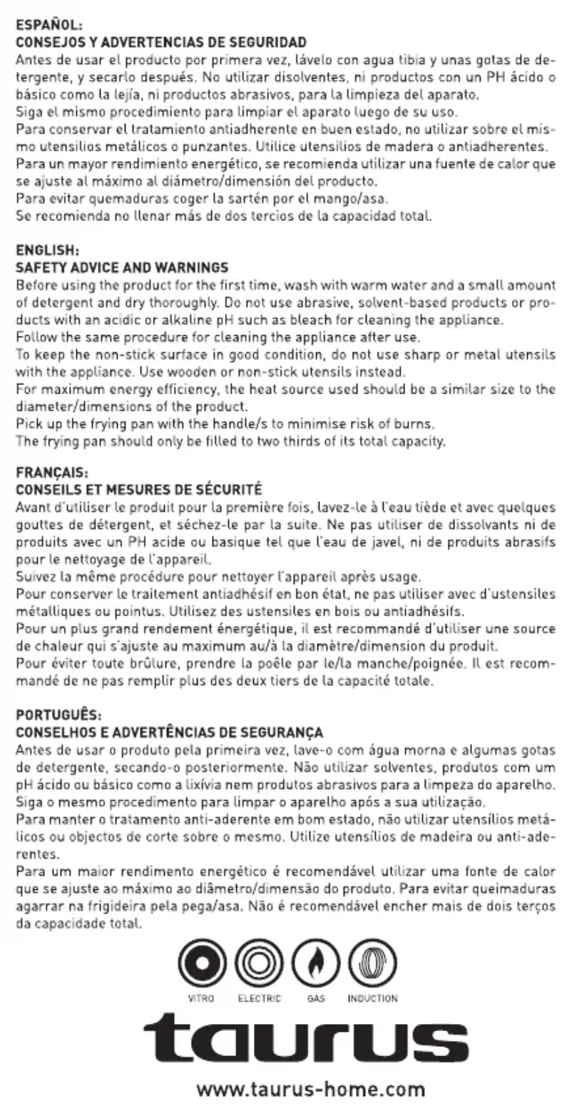 Page 1 de la notice Manuel utilisateur Taurus Grill Vital Stone