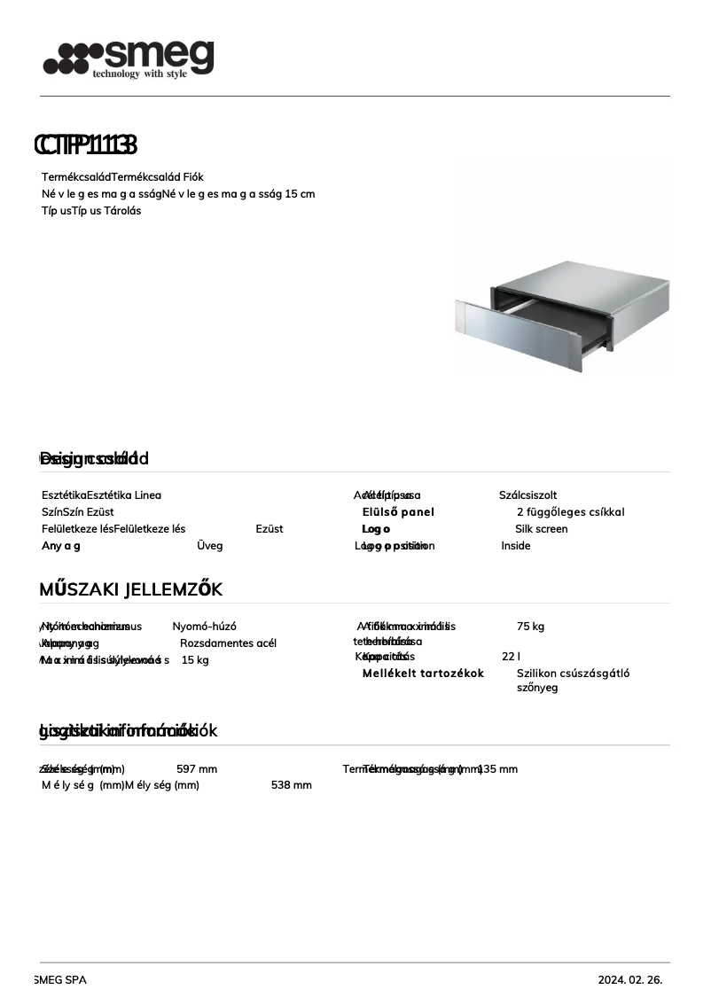 Page n°1 - Fiche technique Smeg CTP113
