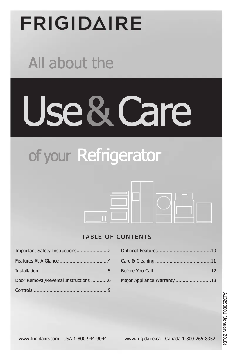 Page n°1 - Manuel d'utilisation et d'entretien Frigidaire FFET1222UB
