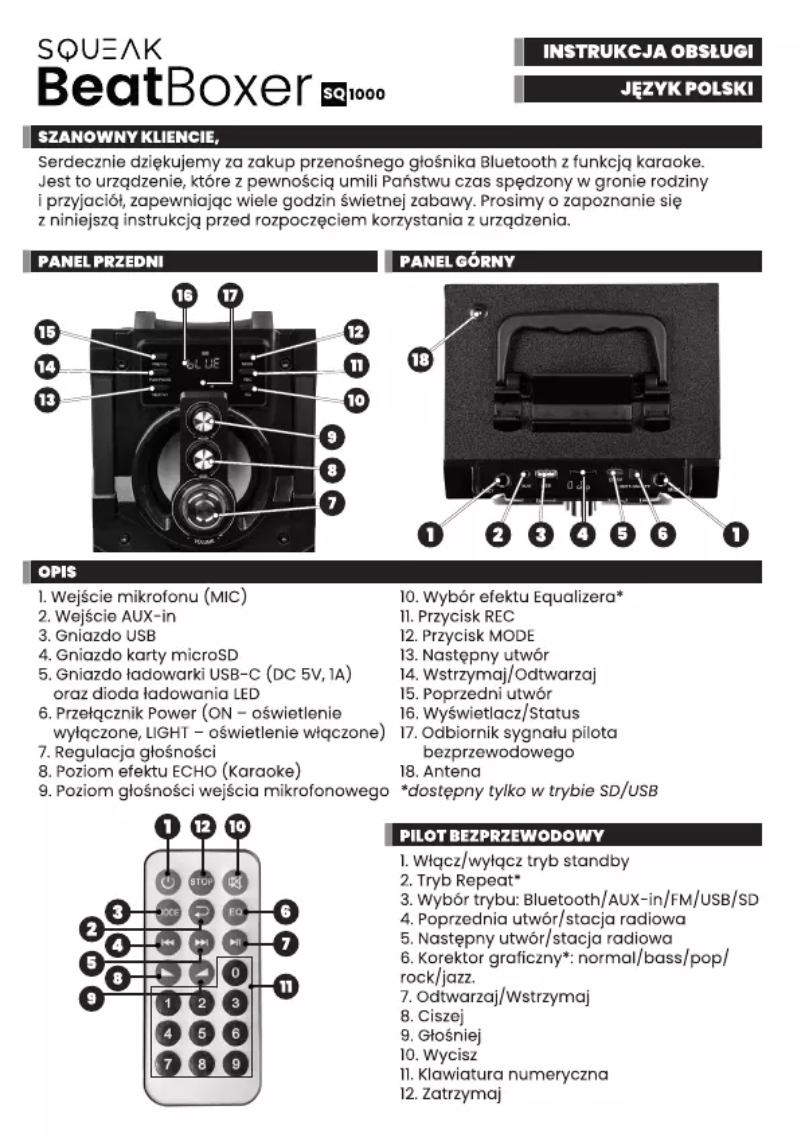 Page 1 de la notice Manuel utilisateur Squeak BeatBoxer SQ1000