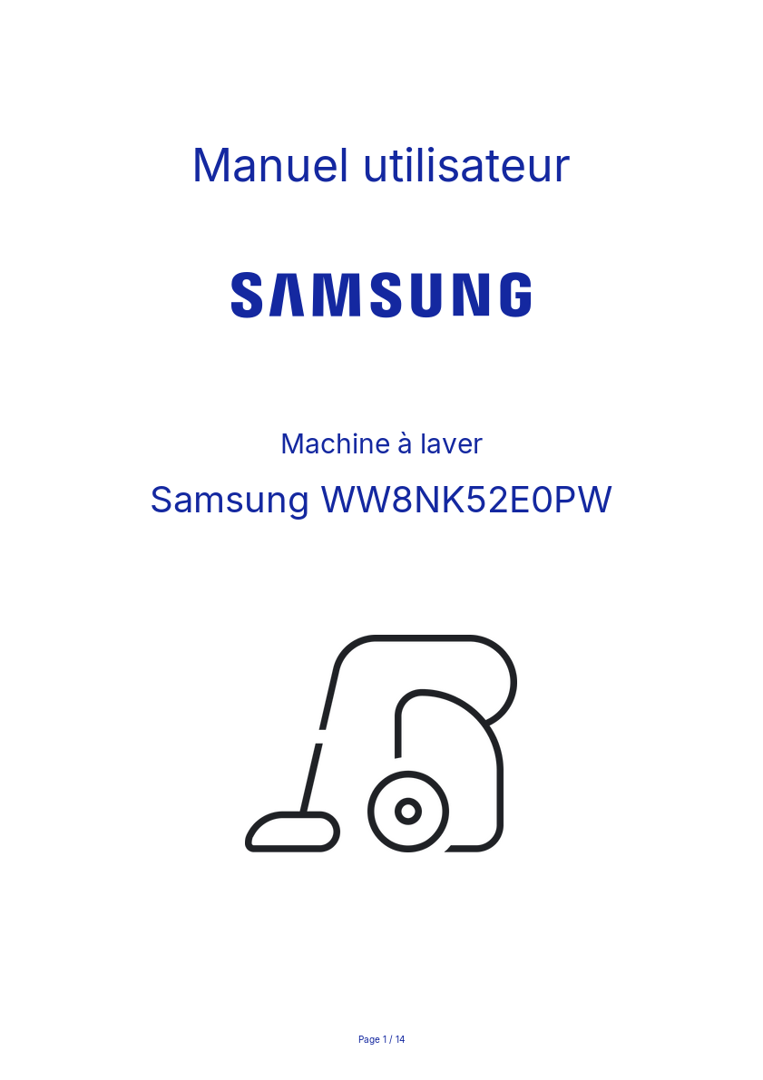 Image de la première page du manuel de l'appareil WW8NK52E0PW