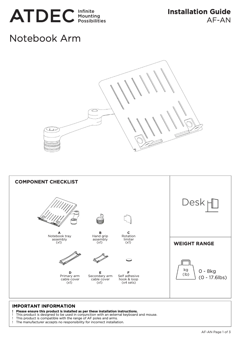 Page 1 de la notice Manuel utilisateur Atdec AF-AN