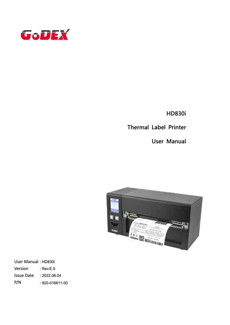 Page 1 de la notice Manuel utilisateur Godex HD830i