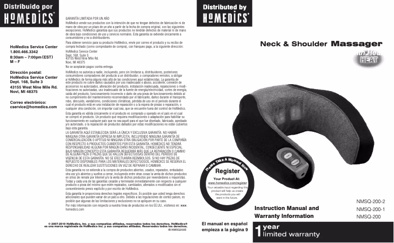 Page n°1 - Manuel utilisateur Homedics NMSQ-200