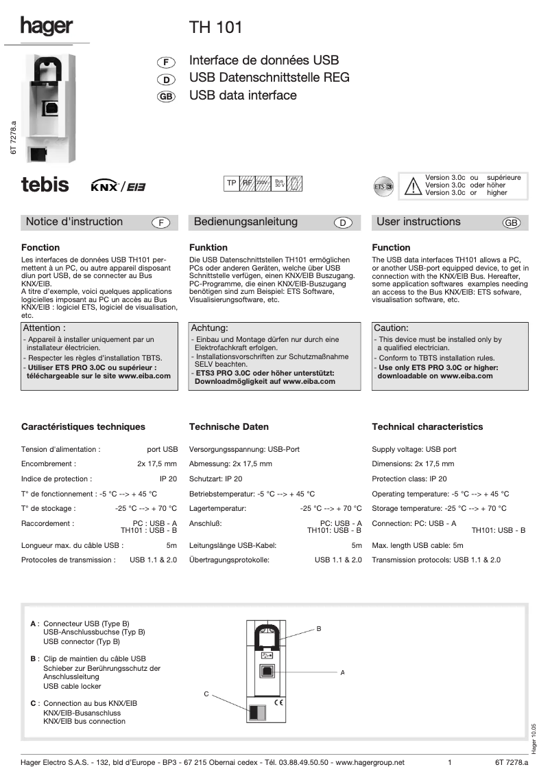 First page image of the manual for TH101