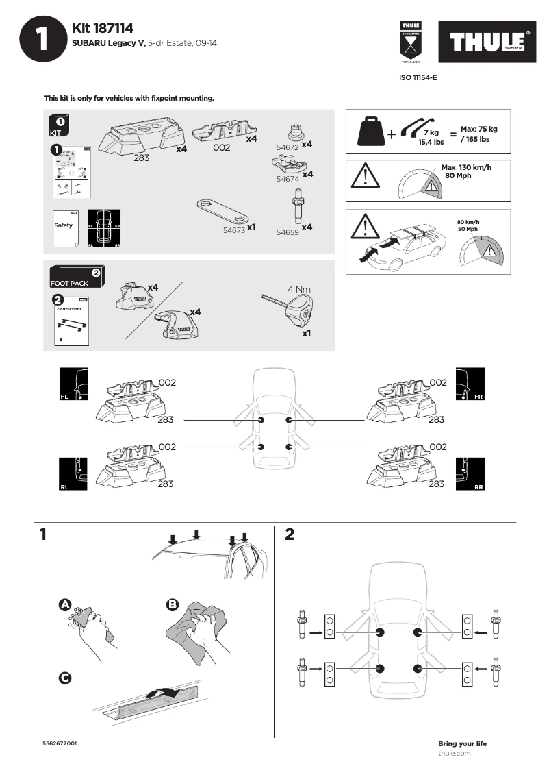 Page 1 de la notice Manuel utilisateur Thule Kit 187114