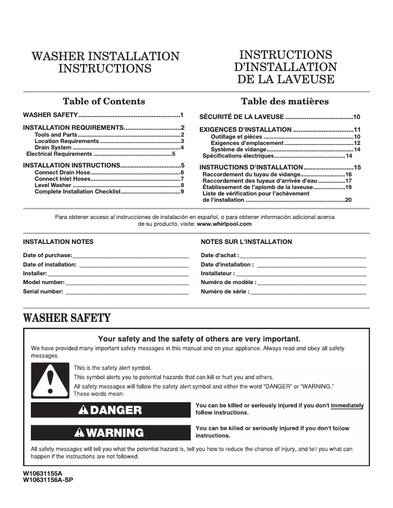 Page 1 de la notice Guide d'installation Maytag MHW8200FW