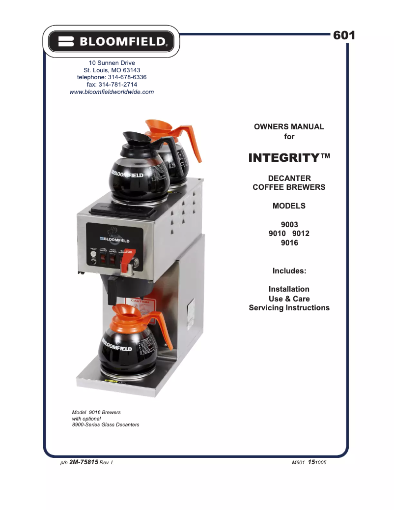 Page n°1 - Manuel utilisateur Bloomfield Integrity 9012
