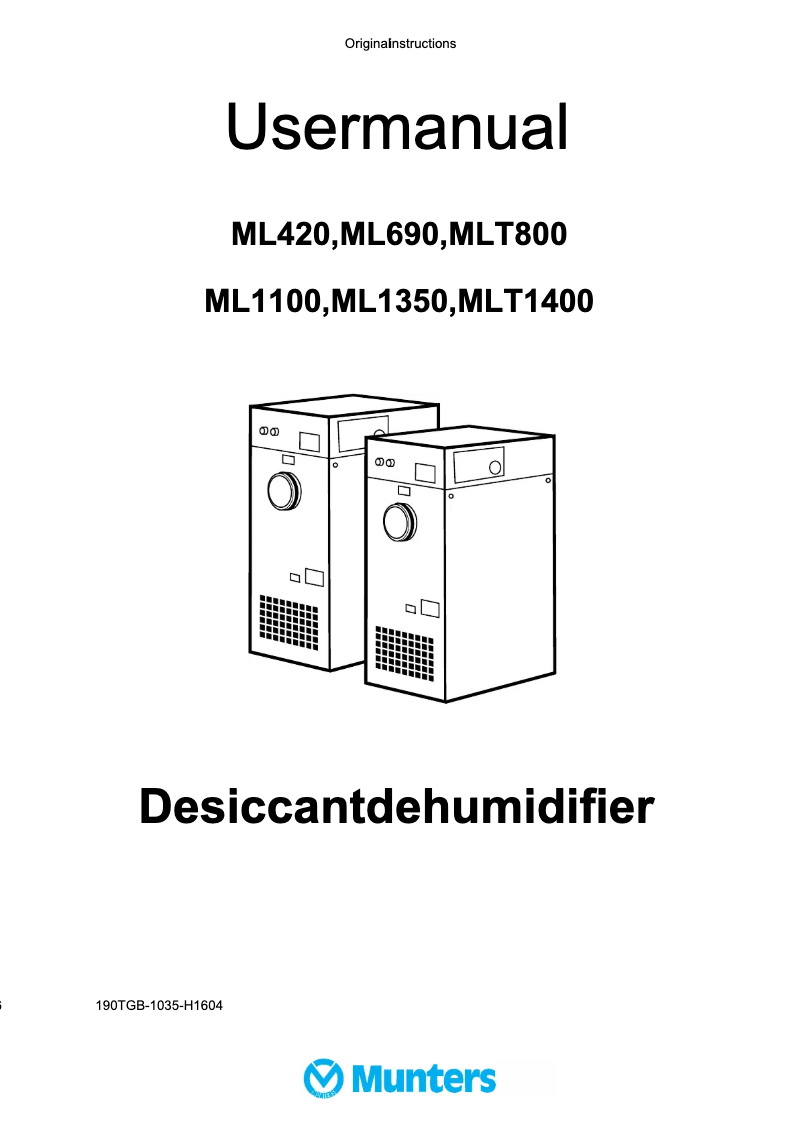 Page n°1 - Manuel utilisateur Munters MLT800