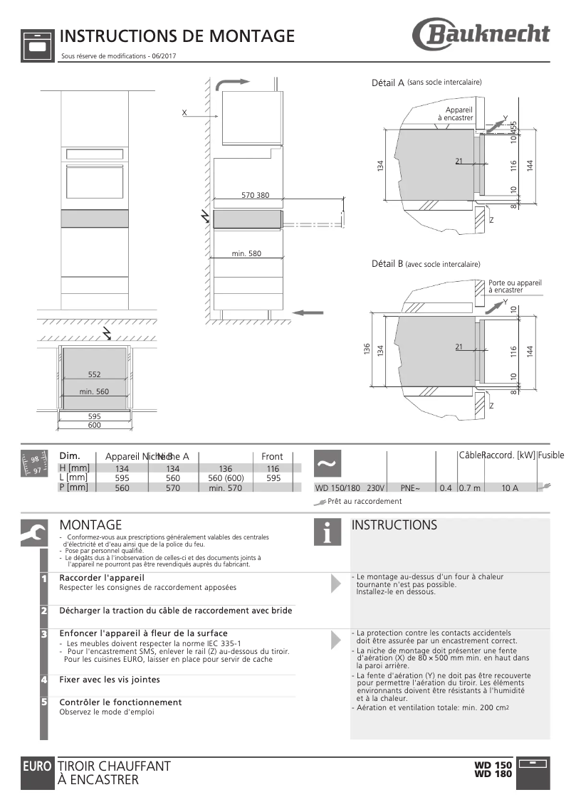 Page n°1 - Guide d'installation Bauknecht WD 180 SW