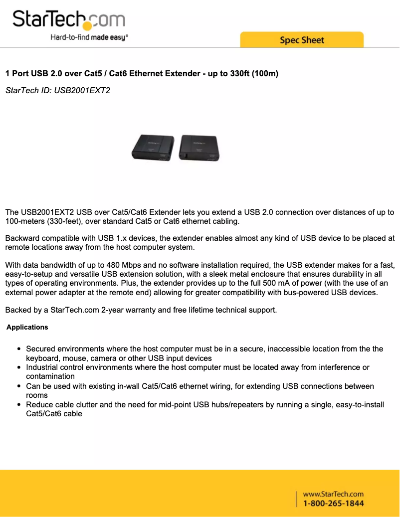 Page 1 de la notice Brochure StarTech.com USB2001EXT2