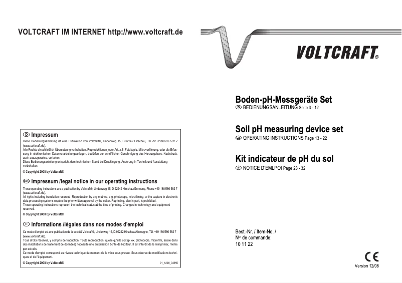 Page 1 de la notice Manuel utilisateur Voltcraft PH-212