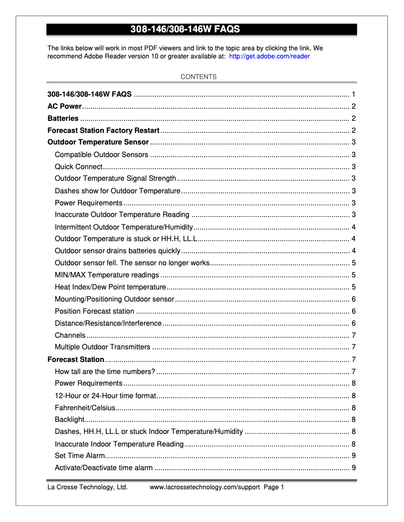 Page n°1 - FAQ La Crosse Technology 308-146