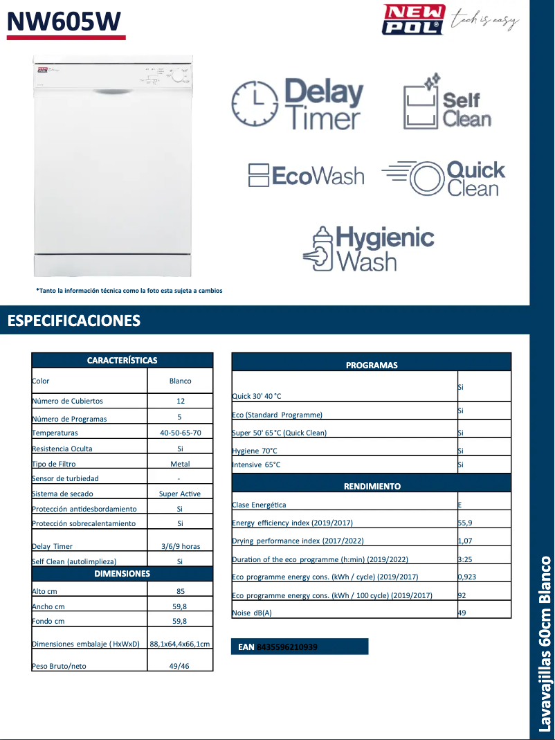 Page n°1 - Fiche technique New Pol NW605W