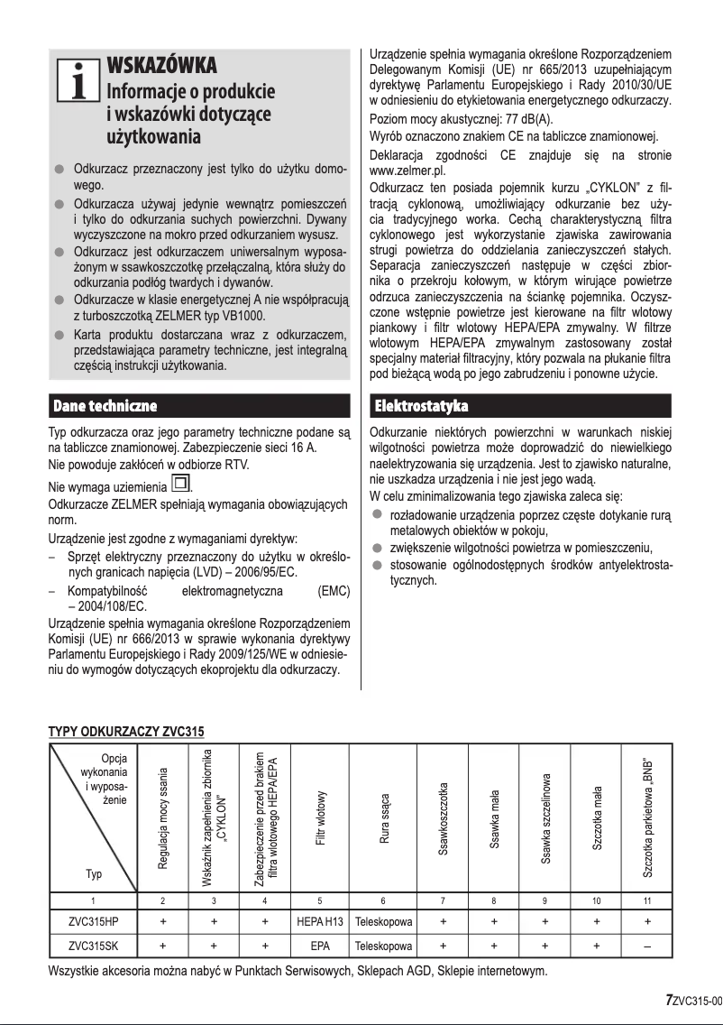 First page image of the manual for ZVC315HP