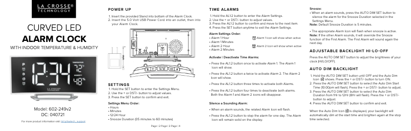 Page 1 de la notice Manuel utilisateur La Crosse Technology 602-249V2