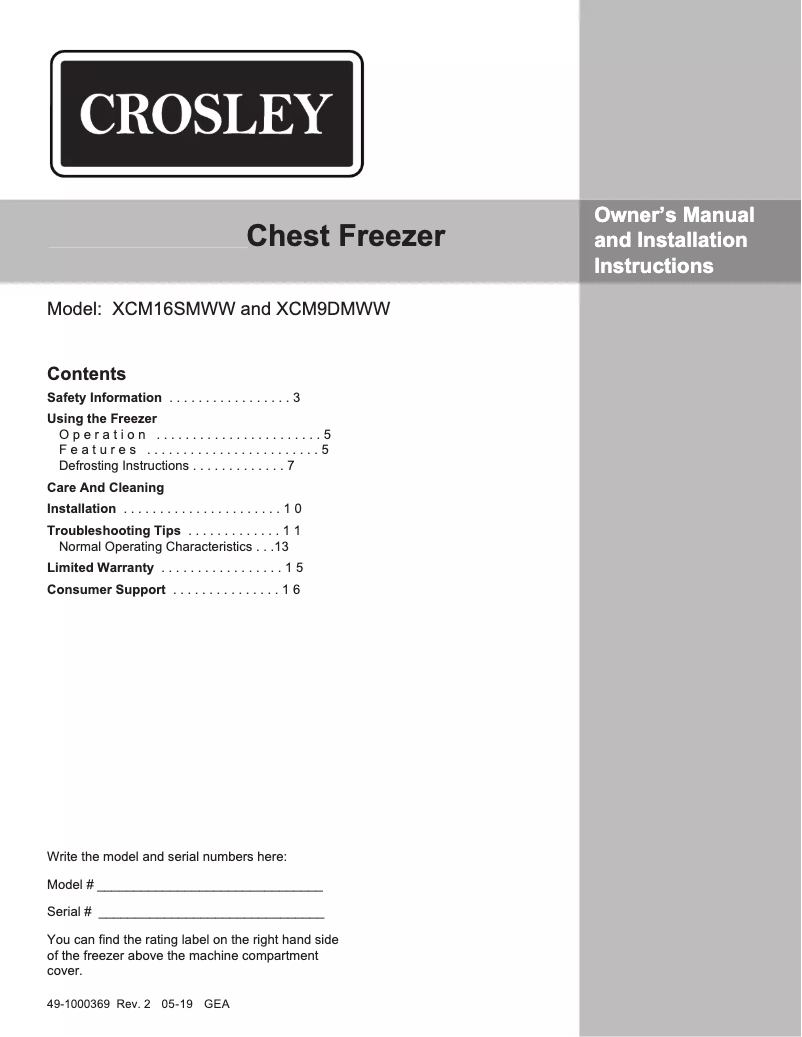 Page 1 de la notice Guide d'installation Crosley ​XCM9DMWW​