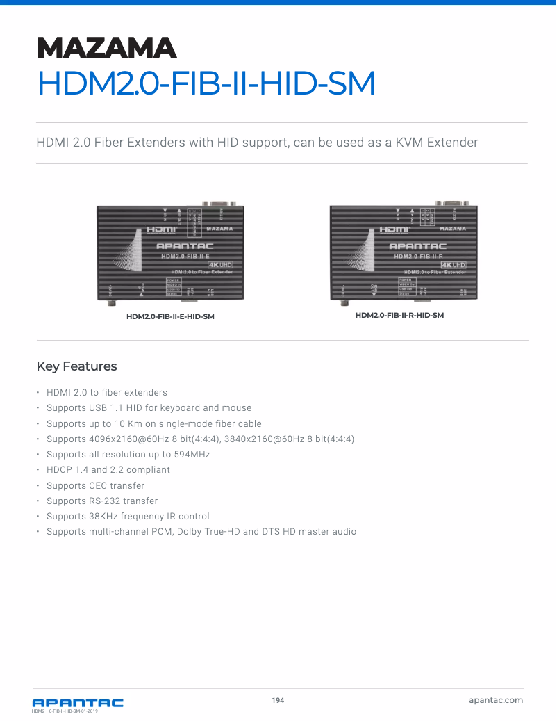 Page n°1 - Manuel utilisateur Apantac HDM2.0-FIB-II-HID-SM